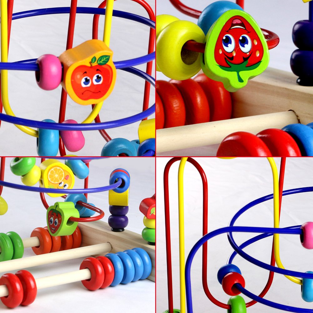 Fajiabao Bead Maze Wooden Toys Roller Coaster Colorful Abacus Circle Toy for Kids Boys Girls