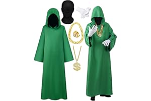 Croloose 6 Pcs Halloween Full Face Wizard Costume Hip Hop Rapper Costume Accessories Robe Mask Glove Chain Outfit for Cosplay