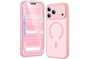 FNTCASE for iPhone 17 Pro-Max Case: Matte Magnetic Phone Cases with Screen Protector Compatible with Magsafe Slim Anti Yellowing Rugged Shockproof Protective Translucent Cell Phone Cover (C-Pink)