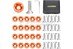 SLKFHWO 6063-T6 Hard Aluminum Alloy Fender Washer 20 Pieces CNC Precision Machining Bumper Engine Compartment JDM Car Accessories Engine Dress up kit（Orange Color）