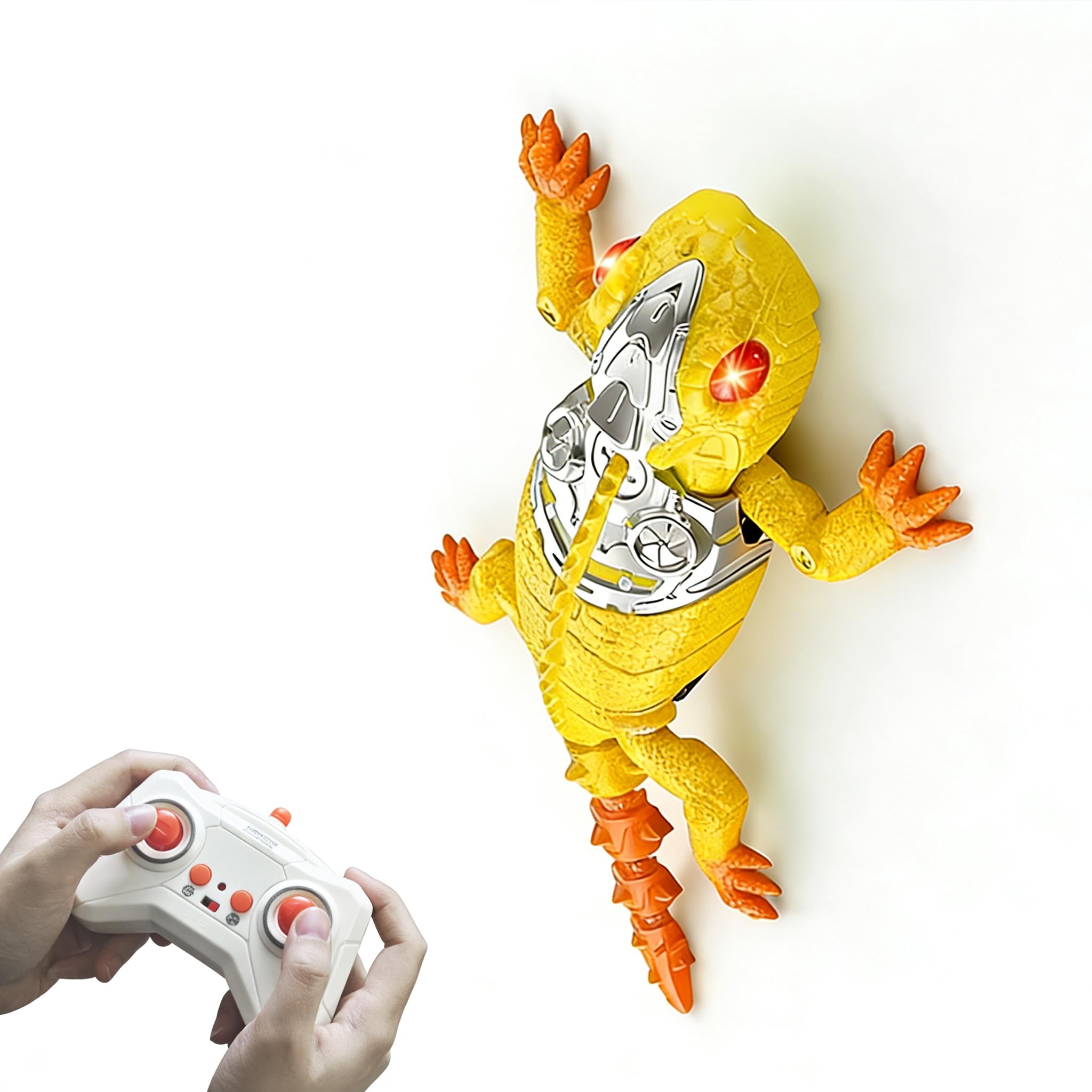Whizant Wall Climbing Gecko Robots, Rechargeable Remote Control Lizard Toy with LED Eyes for Kids (Yellow)