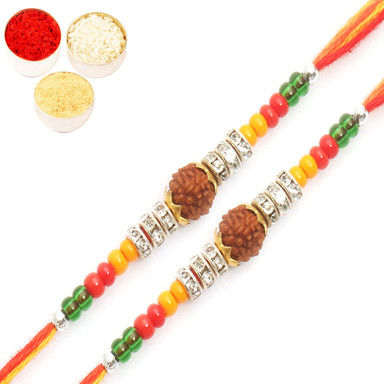 ghasitaram gifts rakhi for brother rakhis online - set of 2 - aro37 rudraksh rakhi