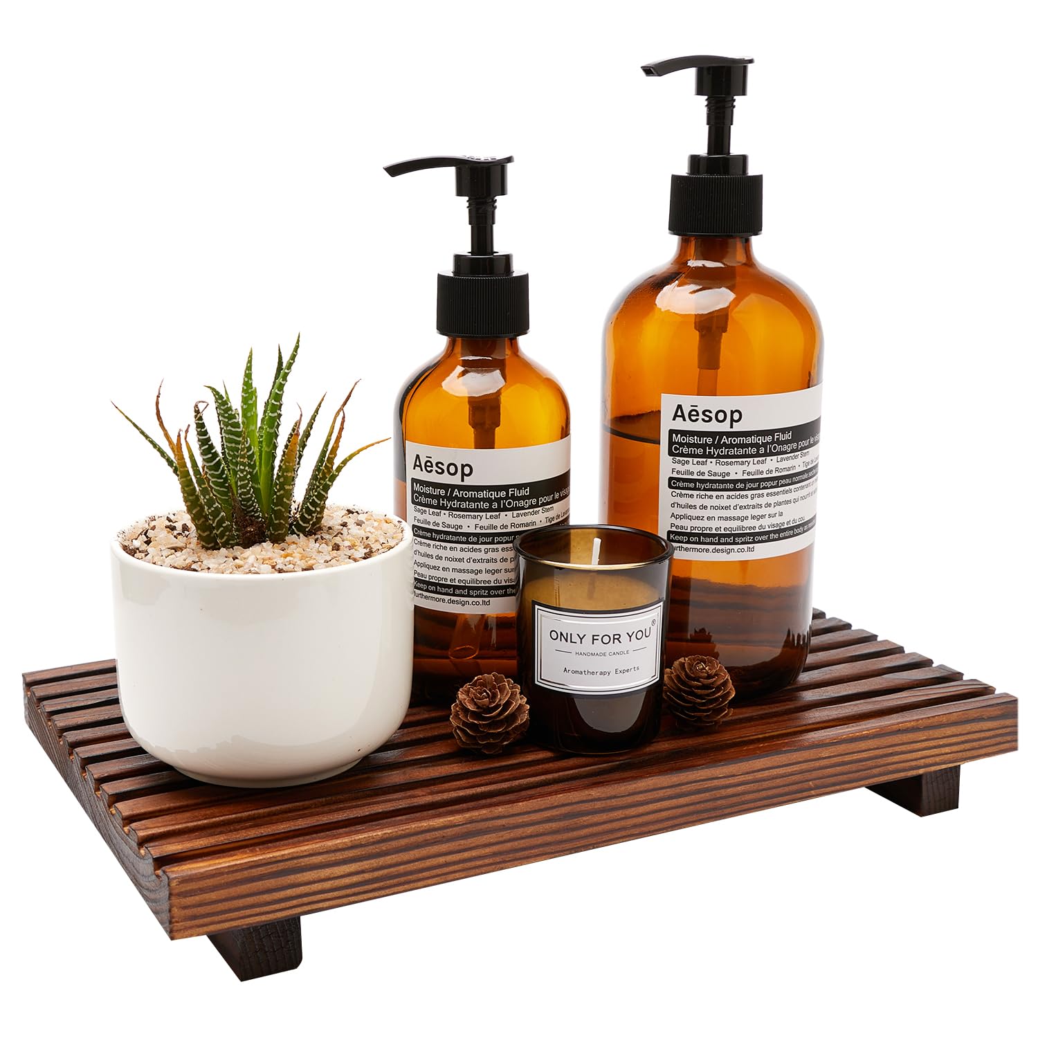 Renawe Farmhouse Bathroom Counter Tray Wood Display
