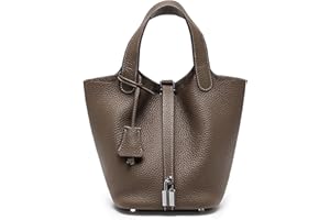 ADPWRL Genuine Leather Soft Bucket Bag for Women Fashion Lock Design Handbags Vegetable Basket Satchel with Top Handle Bags