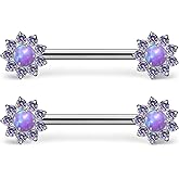 Gnznzko 14G ASTM F136 Titanium Nipple Piercing Jewelry Shiny CZ Multicolor Opal Nipple Barbell Jewelry Internally Threaded G23 Solid Nipple Piercing Barbell Ring Jewelry for Women Men 14 Gauge