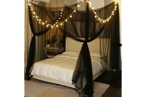 Mengersi Rideaux de lit à baldaquin avec lumières, rideaux de lit élégants pour lit double, grand lit, décoration d'Halloween