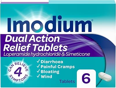 Imodium Dual Action Diarrhoea Relief 6 Tablets Loperamide Simethicone