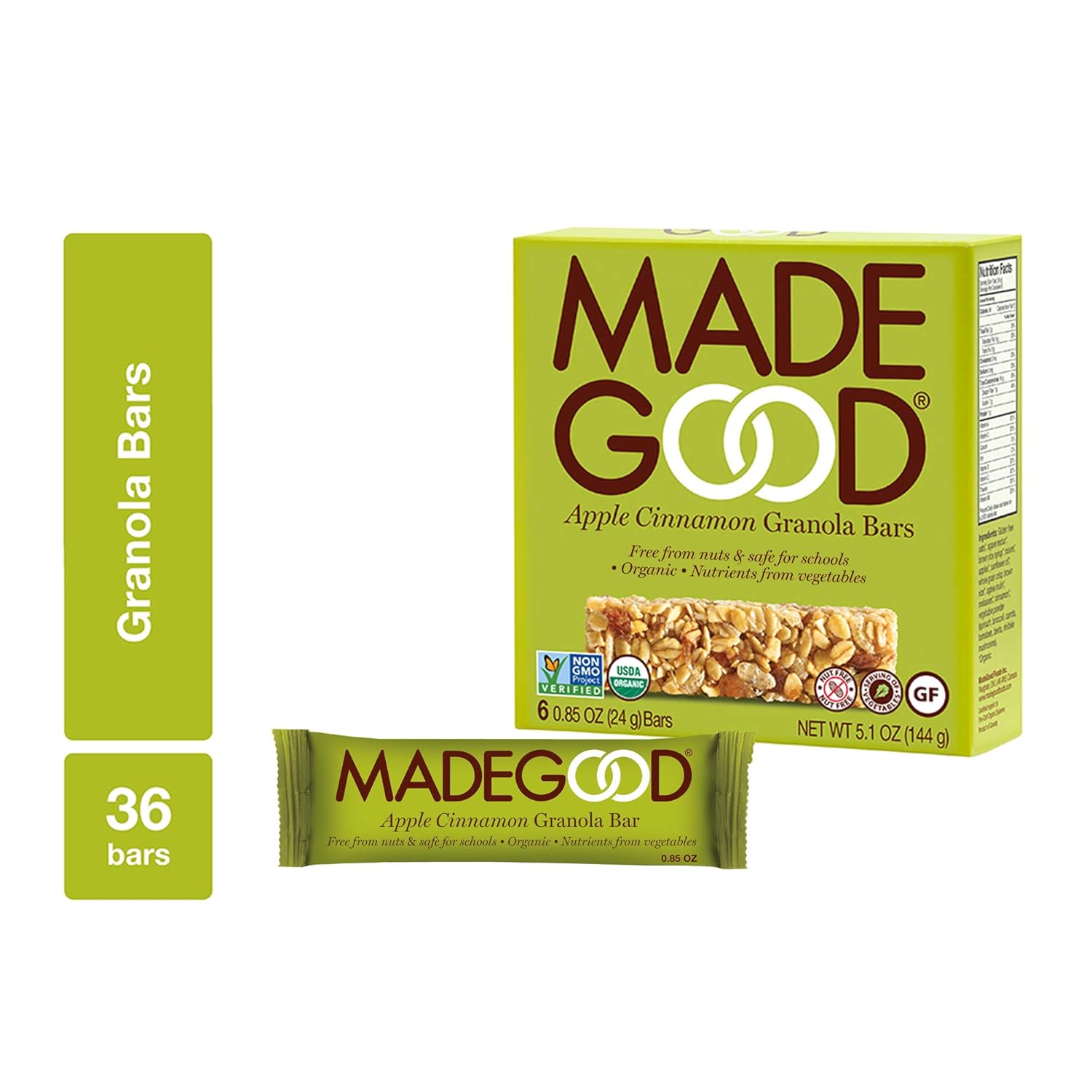MadeGood Apple Cinnamon Granola Bars [Contain Nutrients of One Serving of Vegetables; Gluten-Free Oats, Sweet Apples and Spicy Cinnamon; Nut and Allergen-Free Bars]