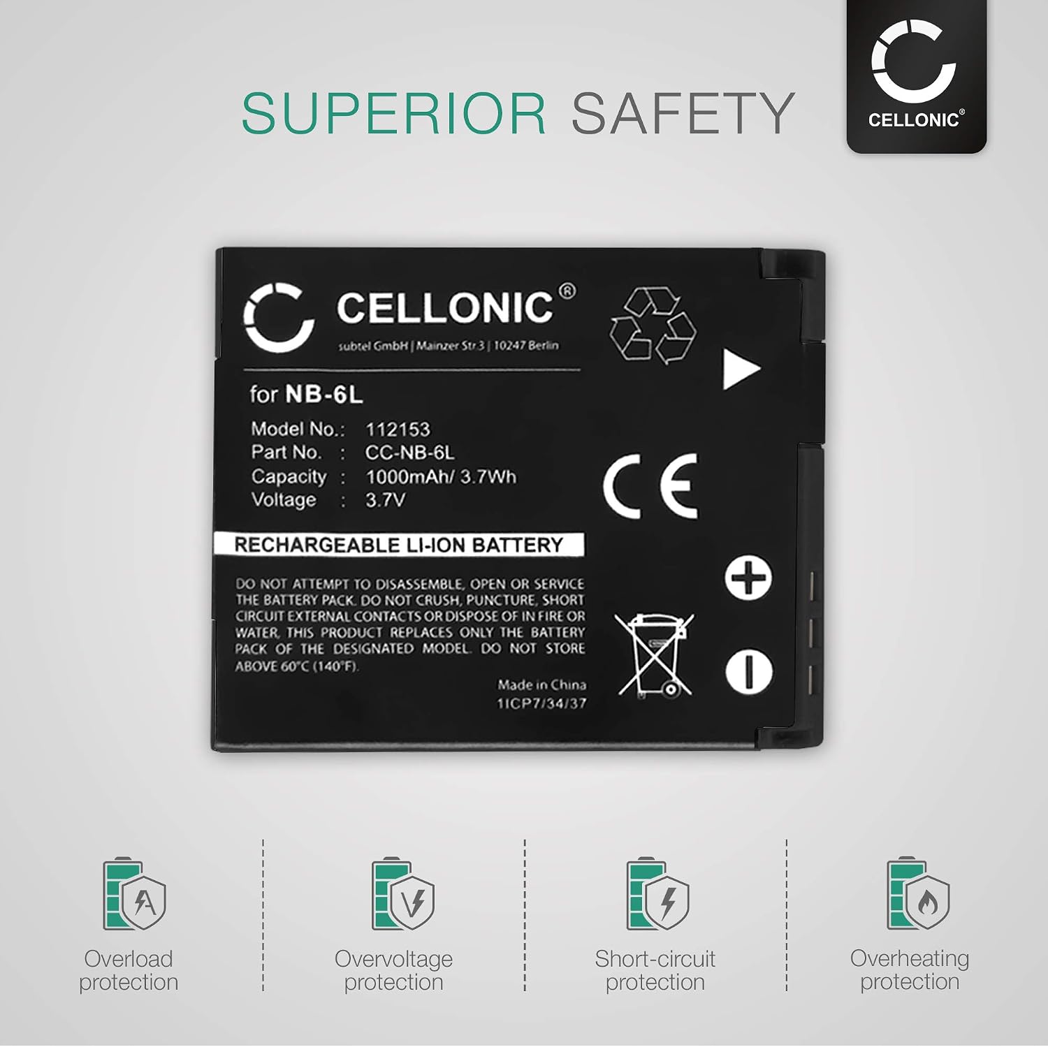 CELLONIC, Battery for Camera compatible with Canon PowerShot NB-6L, NB-6LH (3.7V, 1000mAh), Black, 1x Battery 1000mAh - Image 4
