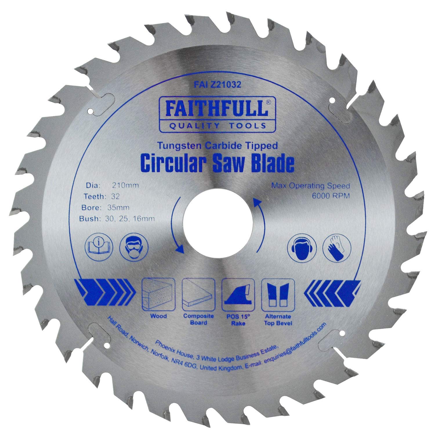 Faithfull FAIZ21032 TCT Circular Saw Blade 210 mm x 35 mm x 32 Teeth