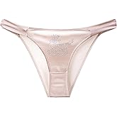Erlemetes Women's Satin Panties Sexy Cheeky Underwear for Women Diamond Swan Pattern String Bikini Briefs Thong S-XXL