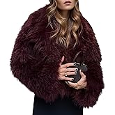 Yimoon Womens Faux Fur Coat Cropped Fluffy Fur Jacket Long Sleeve Lapel Collar Winter Fuzzy Shaggy Short Coat