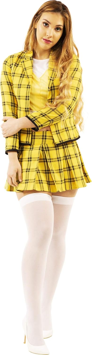 Clueless Cher Horowitz Costume | Authentic Movie Inspired Design | Includes Yellow Plaid Jacket, Skirt, Shirt | Adult Medium