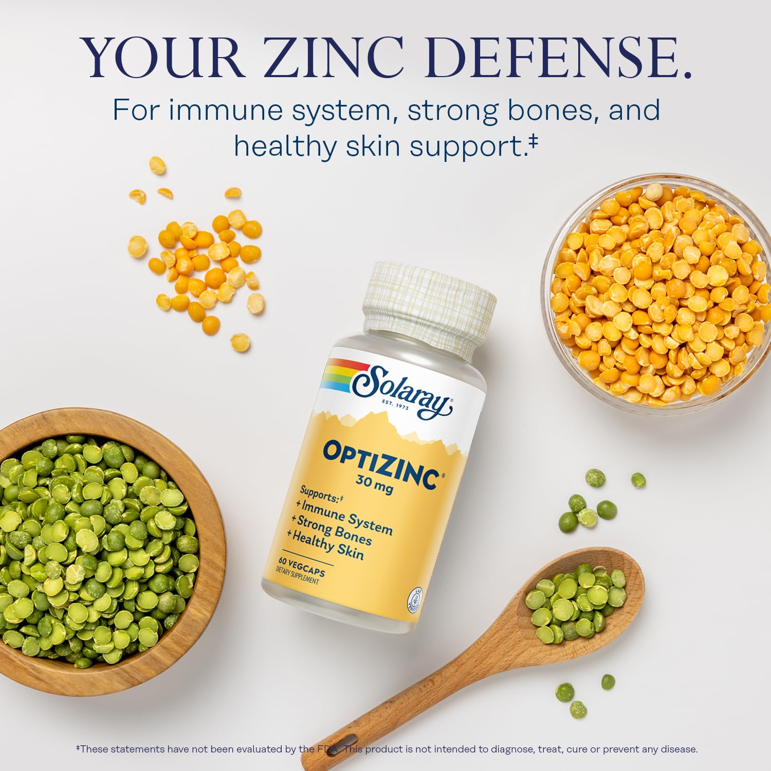 SOLARAY OptiZinc 30mg Immune Support Supplement - Zinc Supplements for Men and Women w/Vitamin B6 - Strong Bones and Skin Health Support - High Absorption - 60-Day Guarantee, 60 Servings, 60 VegCaps