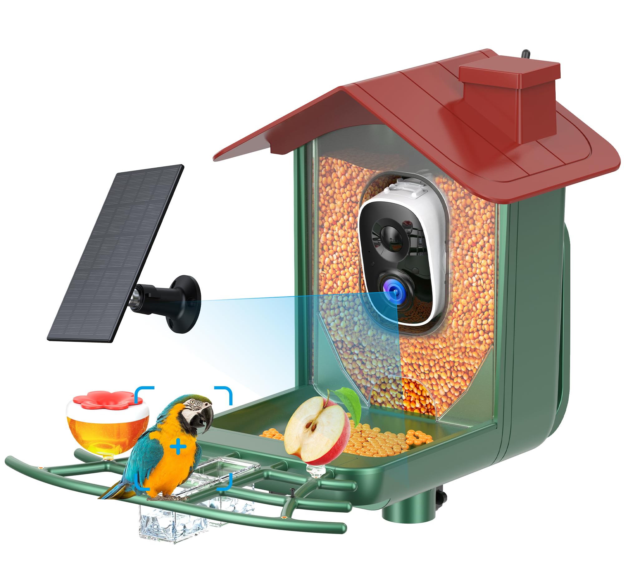 Smart Bird Feeder with Camera Outdoor: Solar Birdfeeder Cam for Outside Garden - 2K HD Live Video Camera AI Recognition Visible Window Auto Capture - Bird Lover Gifts Image