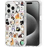 MOSNOVO Case for iPhone 15 Pro Max, [Buffertech 6.6ft Military-Grade Drop Protection] [Anti Peel Off Tech] Clear TPU Bumper Phone Case Cover Design - Cute Cats