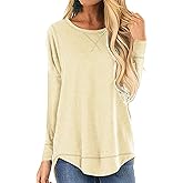 Cutekolve T Shirts for Womens Long Sleeve Casual Fall Tops Tees Ladies Loose Tunic Top Side Split Tshirts