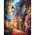 uuxsretaio Street Paint by Numbers for Adults,Flower Street DIY Acrylic Adults' Paint-by-Number Kits, Easy Painting by Numbers Art and Crafts for Present Home Wall Decor 16x20 Inch