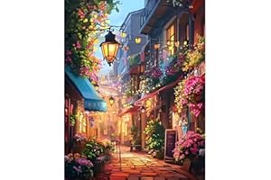 uuxsretaio Street Paint by Numbers for Adults,Flower Street DIY Acrylic Adults' Paint-by-Number Kits, Easy Painting by Numbers Art and Crafts for Present Home Wall Decor 16x20 Inch