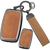 ontto Leather Key Cover with Keychain Fit for Range Rover sport Evoque Velar Smart Remote Key Holder for LR2 LR4 Freelander2