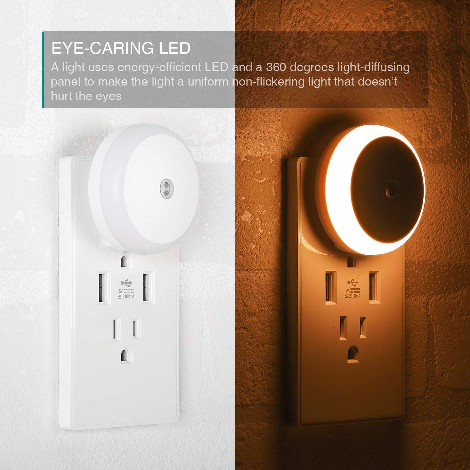 LED Night Light, with Dusk to Dawn Sensor, Diffused Light, Energy Efficient, Plug in Night Light for Bedroom, Bathroom, Kitchen, Hallway, Stairs, Kids Room, Warm White, 2 Pack: Home Improvement