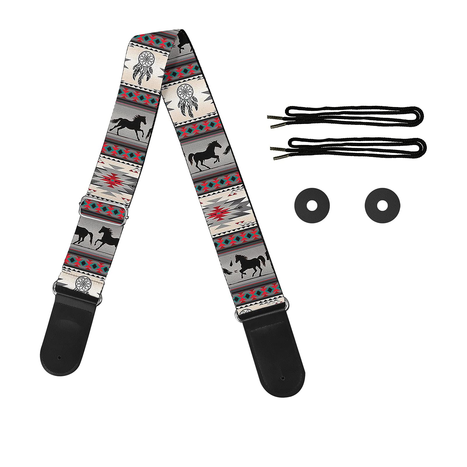 Jeiento Guitar Strap Shoulder Pad Guitar Accessories Storage of Guitar Picks Fit Most People Aztec Horse Dreamcatcher Print