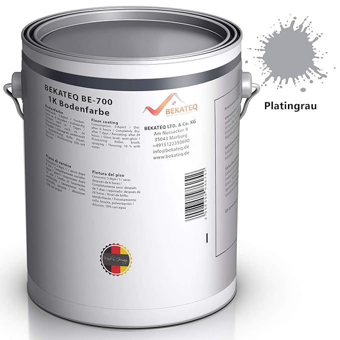 BEKATEQ BE-700 Bodenbeschichtung, 5l Platingrau, Betonfarbe seidenmatt, für innen und außen