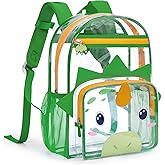 mommore Clear Backpack for Kids Dinosaur Backpack for Boys 4-8 Water-Resistant See Through Cartoon Toddler Bookbag with Chest Strap for Preschool Kindergarten Travel, Green