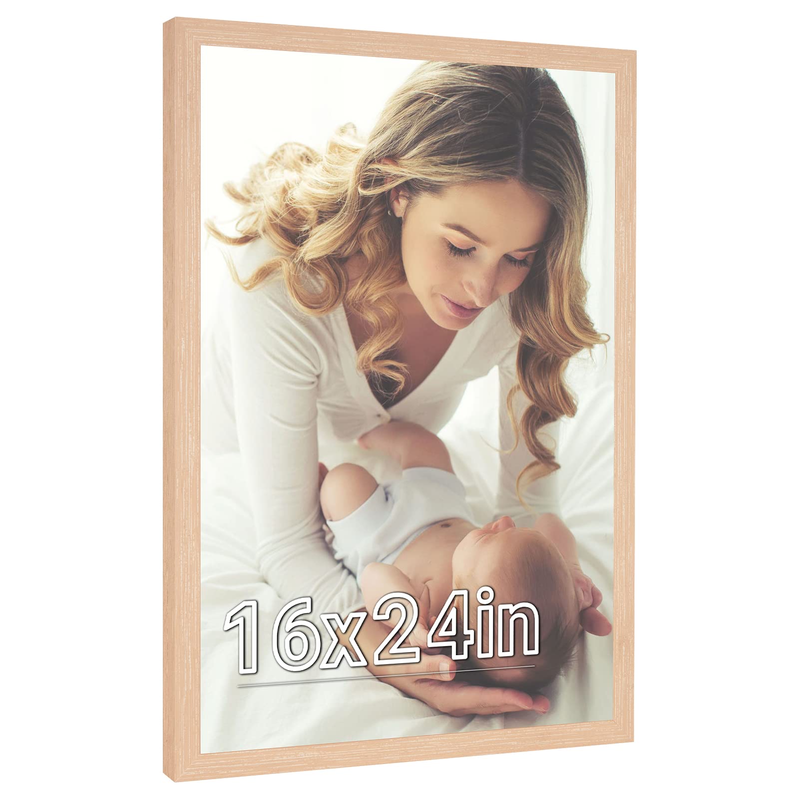 Photo 1 of 16x24 Frame Natural Woodgrain, 24x16 Picture Frame Beige, Rustic 40x60cm Poster Frame, Large 16 by 24 Gallery Family Concert Portrait Photo Frame Anniversary/Birthday/Wedding/Thank you/Christmas Gift