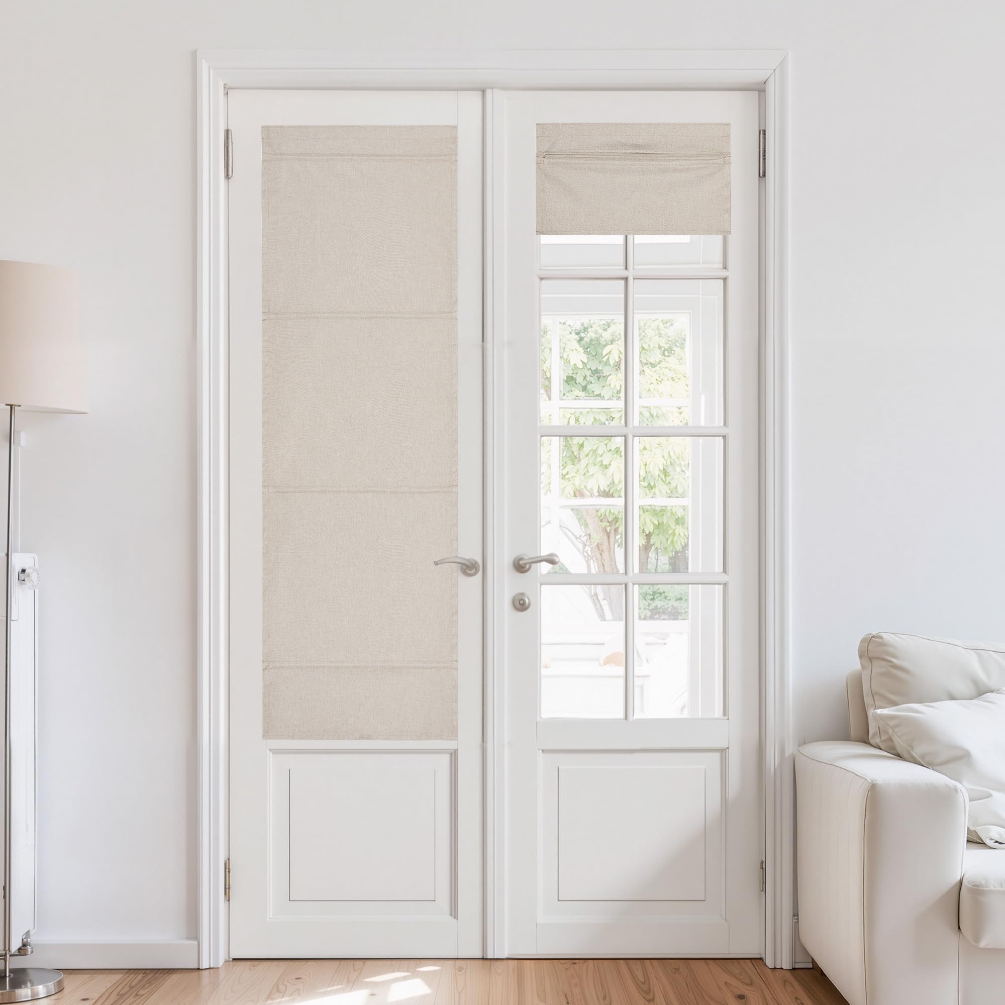 Photo 1 of NICETOWN Cordless French Door Curtain Natural Linen 100% Blackout, W24 x L64 in, Roman Shade for Doors with Adhesive Top & Magnetic Lift, Privacy & Thermal Window Shade for Kitchen, 1 Panel