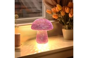 IJG Mushroom Disco Ball with Lights, 6 Inch Mirror Retro Disco Pink Mushroom Shape Home Art Decorations, Bar Ornaments