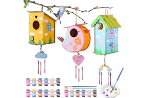 JMMICO 3 Pack Bird Houses Kits for Kids, Wooden Painting Arts and Crafts for Kids Ages 8-12, Build & Paint Your Own Bird Houses and Wind Chime Kits for Outside Summer, DIY Gifts for Girls Boys