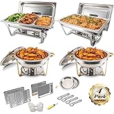 Festa Essential 4 Pack Chafing Dish Buffet Set Stainless Steel 5 QT Round&8 QT Rectangular Chafers Food Warmers with Full,1/3 Rectangular&Round Food Pan,Fuel Holder,Foldable Frame For Catering Events