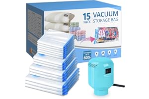 BAMCOO Vacuum Seal Bags for Clothing with Electric Pump, 15 Pack (3 Jumbo 3 Large 3 Medium 3 Small 3 Roll Up) Space Bags Vacuum Storage Bag for Travel, Luggage, Blankets, Bedding