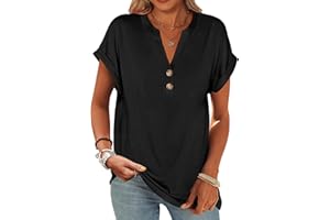 ANRABESS Womens Short Sleeve Henley Tops V Neck Dressy Casual Blouses Summer Trendy Tee Shirts 2025 Vacation Fashion Clothes