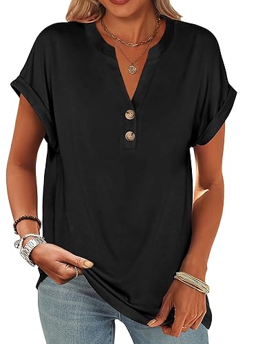 ANRABESS Womens Short Sleeve Henley Tops V Neck Dressy Casual Blouses Summer Trendy Tee Shirts 2026 Vacation Fashion Clothes