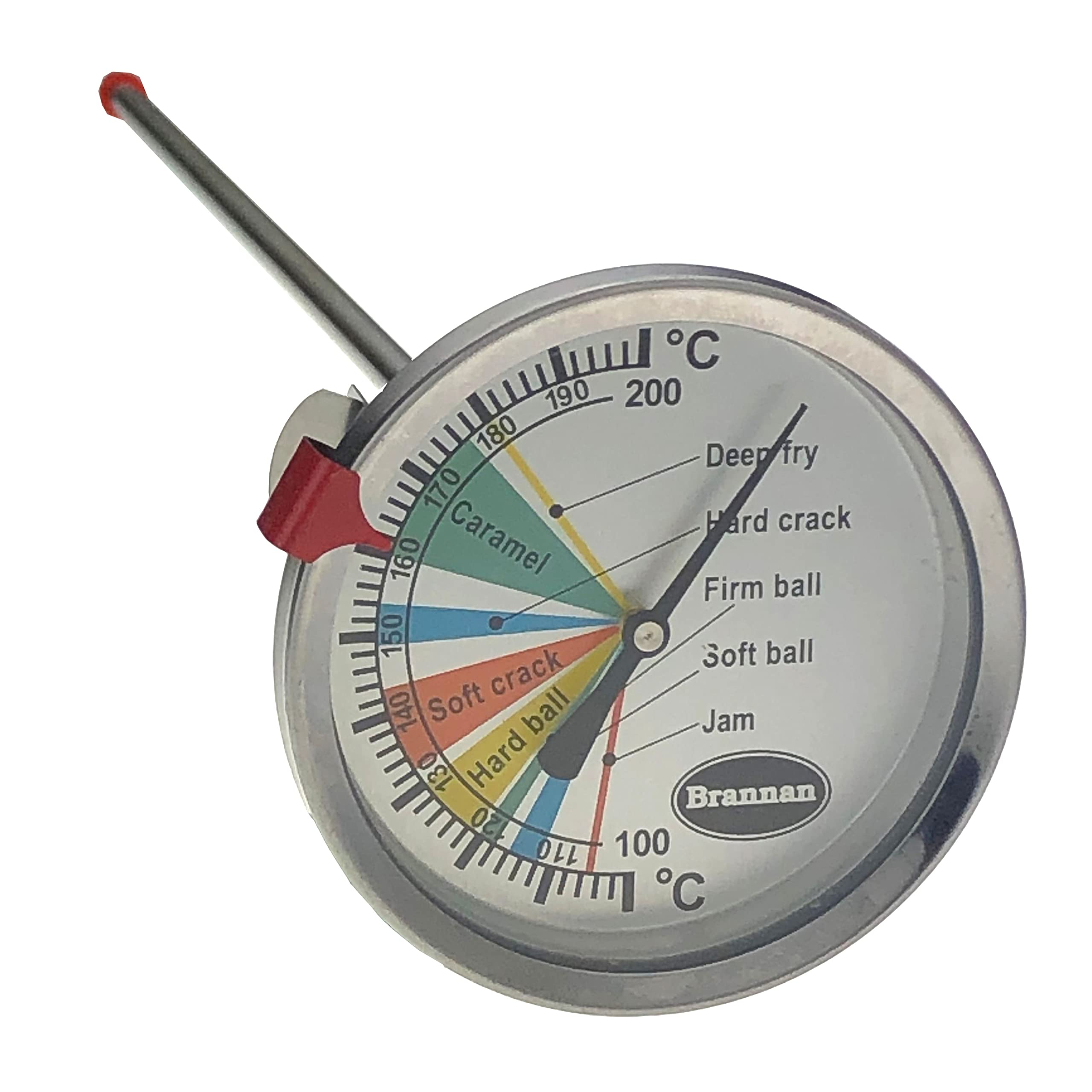 Brannan Dial Sugar Thermometer for Making Jam Candy Sweets Fudge Confectionery With 300MM Probe - Also an Ideal Cooking Thermometer For Oil and Deep Frying Complete With Pan Clip