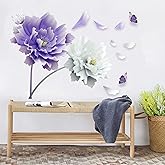 RoyoLam Large Purple Flowers Petals Butterflies Wall Decals Living Room Floral Wall Stickers Removable Peel and Stick Waterproof Wall Art Decor Stickers for Bedroom Bathroom Office