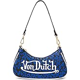 Von Dutch Cheetah Shoulder Bag, Vegan Leather Panels, Zip Top with Flying Eye Branded Zipper, Silver Chain Mini Wrench Charm
