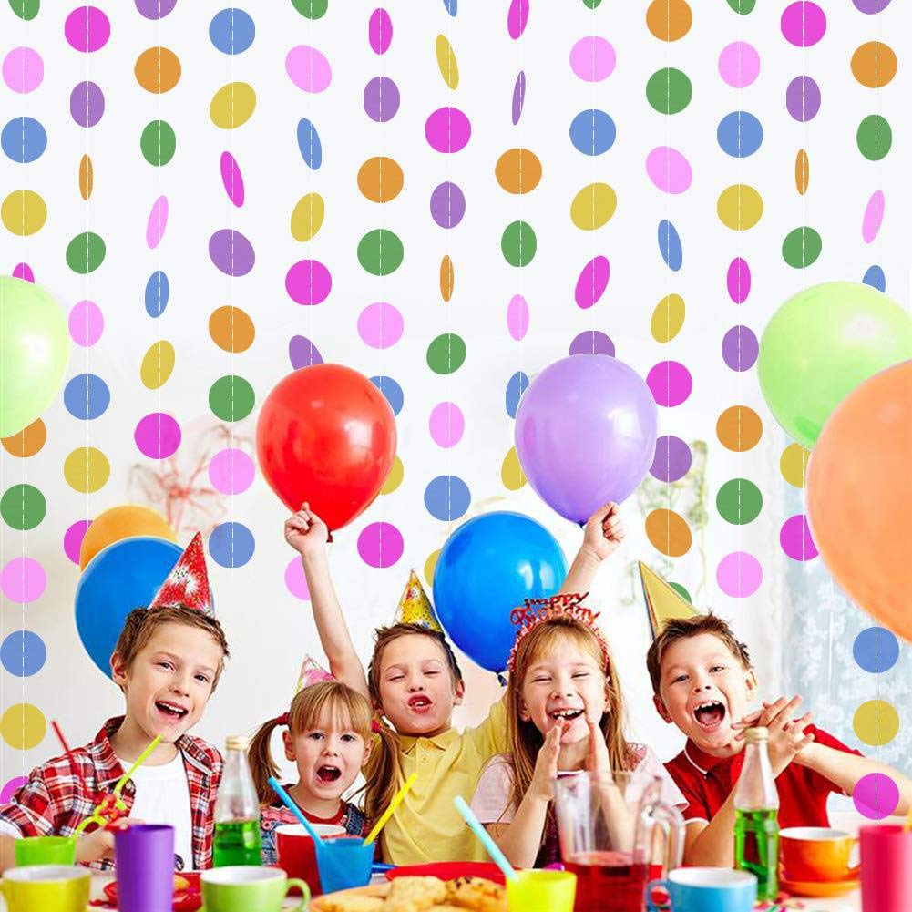 DTShow 5 Pack 4M Colorful Round garland Banner, Multicolor Banner, Bunting Banners for Birthday, Wedding, Outdoor, Indoor Activity, Party Decoration (Round Hanging Banner-Rainbow Colorful)