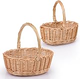 woodluv Storage Baskets Set of 2 Round Wicker Handles Natural view 2