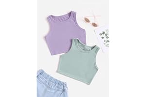 Girl's 2 Pack Ribbed Knit Sleeveless Round Neck Casual Baisc Cropped Tank Top