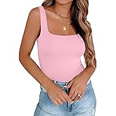 Zeagoo Women's Square Neck Double Lined Tank Tops Cute Summer Tops Slim Fit Basic Sleeveless Shirts