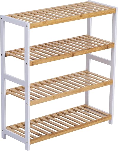 Vencier Bamboo Shoe Rack Natural 4 Tier Easy Assembly Large Capacity