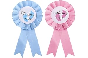 WILLBOND 2 Pieces Daddy and Mommy to Be Tinplate Badge Pin, Gender Reveal Party Favor, Rosette Button Pins with Ribbon, New Dad Mom Gifts for Baby Shower Party Celebration(Pink, Blue)