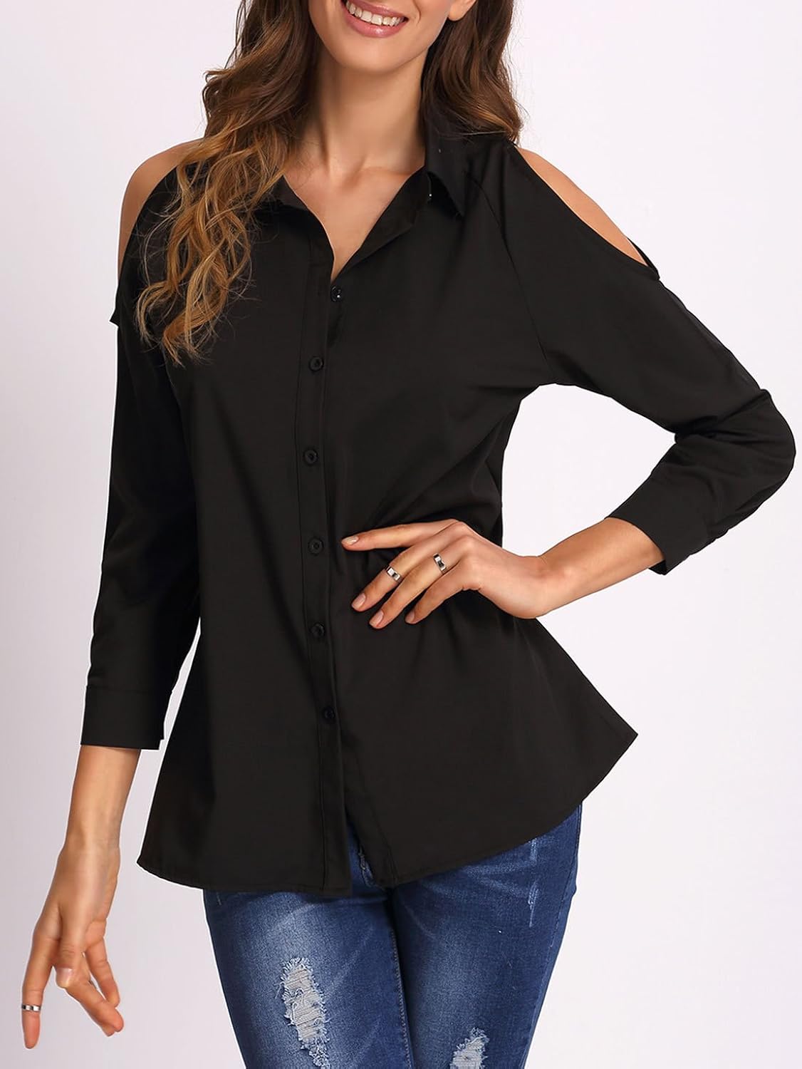 naaz women's v cut open shoulder blouse solid black/olive green/wine shirt