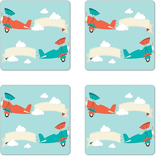 Amazon Com Lunarable Vintage Airplane Coaster Set Of 4 Pastel