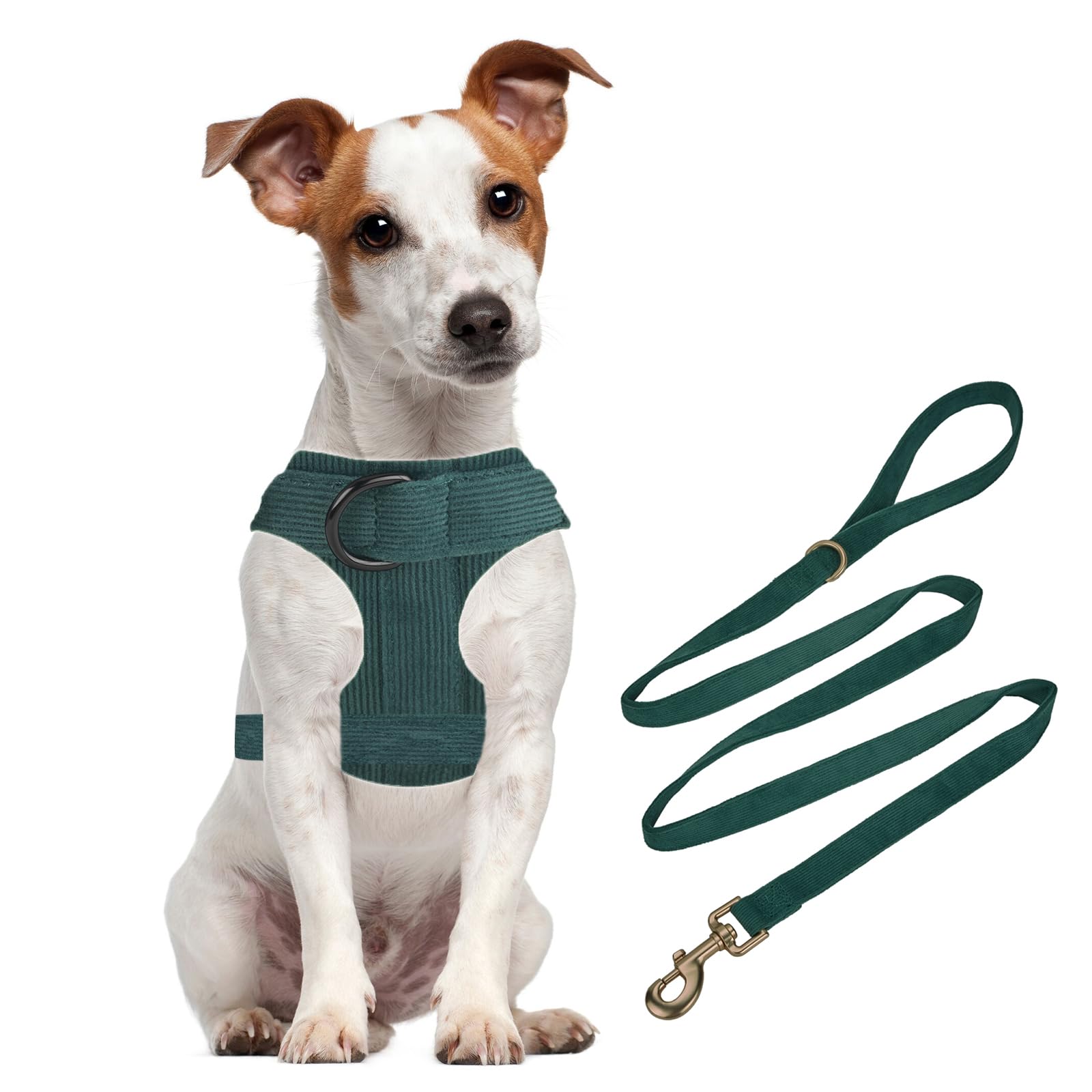 YUDOTE Dog Harness and Lead Set,Soft Corduroy and Mesh Padded Vest Harnesses with 1.5m Leash for Large Dogs with sensitive skin, Green