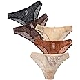 SOLY HUX Women's 5 Piece Mesh Sheer Briefs Panty Set Low Rise Underwear Panties