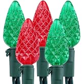 Brizled C5 Christmas Lights Outdoor, 33 ft 100 LED Connectable Red &amp; Green | Indoor 120V UL Certified Xmas Tree Lights; Mini Faceted String Lights for Garland Window House Roof Party Outside Wreath Yard